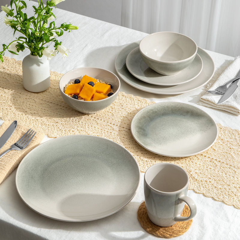 Piece Stoneware Dinnerware Set - Service for 4, Iced Green