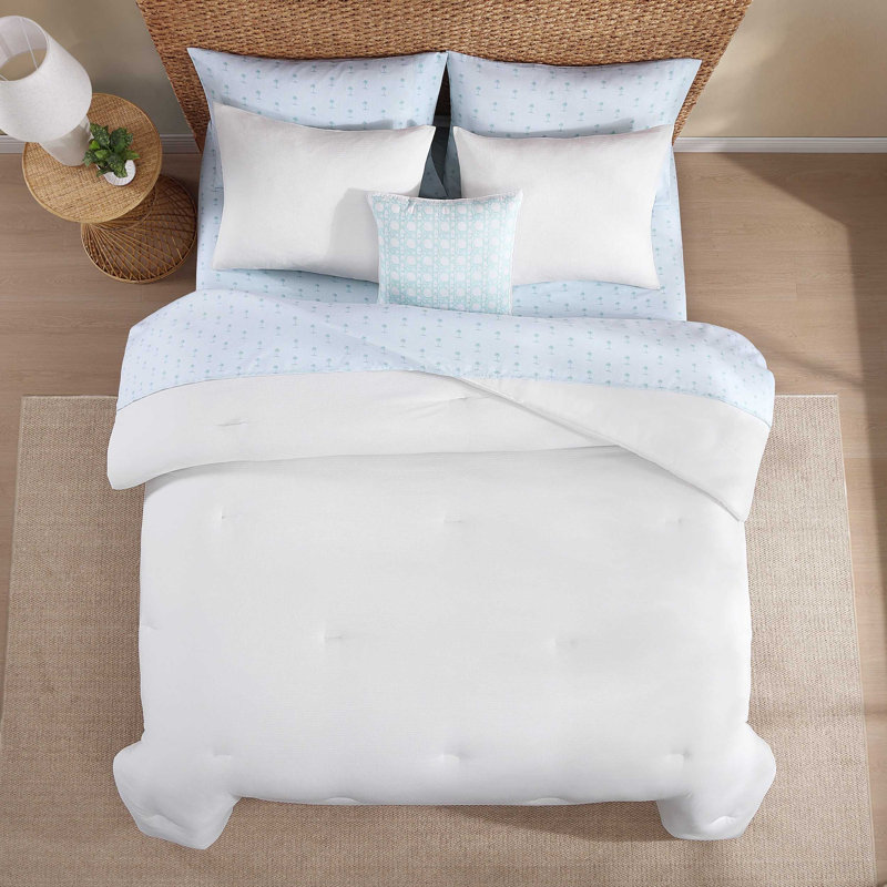 Ensemble de lit réversible Tommy Bahama Seersucker, Édredon très grand + 7 pièces supplémentaires, Blanc