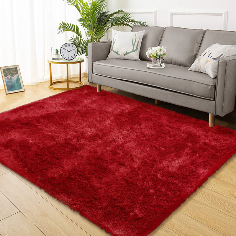 Large Red Washable Shag Area Rugs Non-Slip Fluffy Shag Plush Fuzzy Shaggy Rug for Living Room, Bedroom, Home Decor