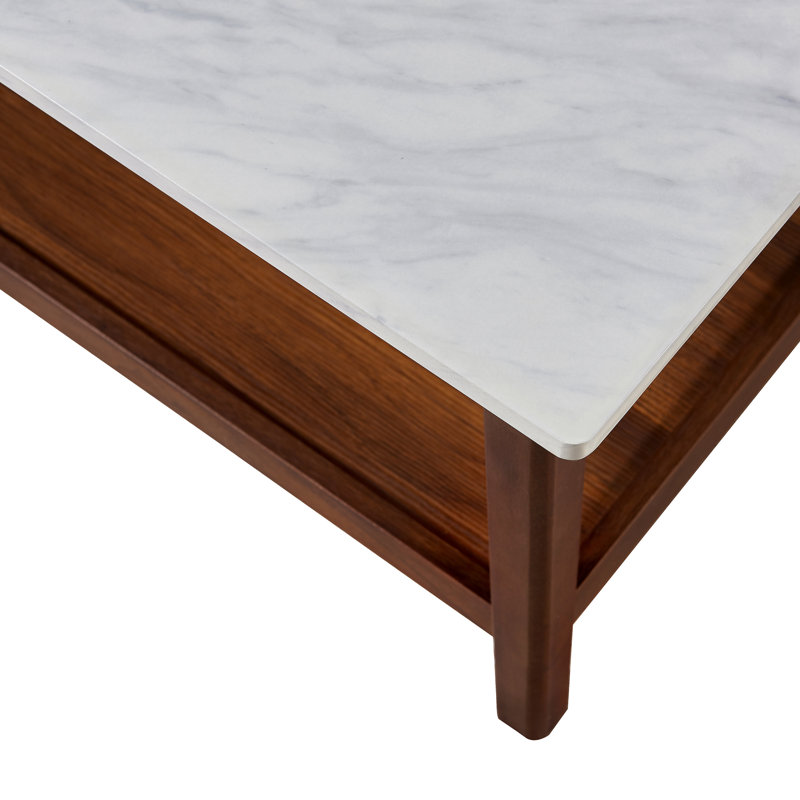Bayamo Wooden Modern Coffee Table with Marble Effect Top and Open Storage Shelf