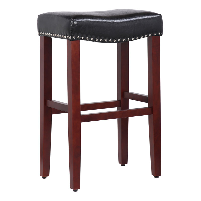 Jameson Upholstered Counter Stool with Solid Wood Frame, Bar Stool (29” Seat Height), Black/Cherry