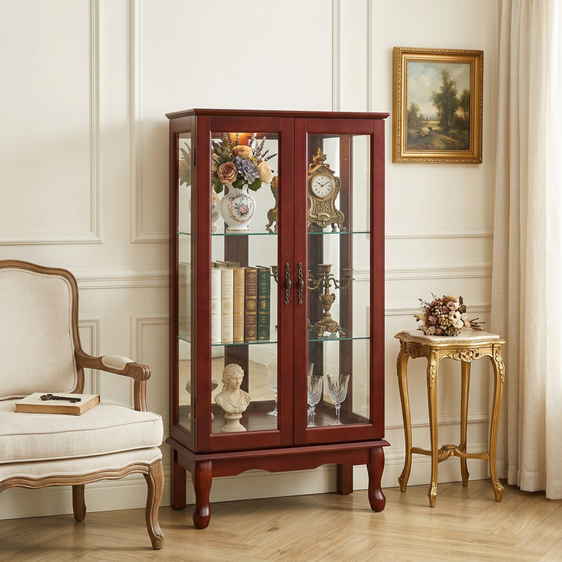 Vitrine de conception classique Dawnielle avec tablettes réglables en verre trempé, pour le salon