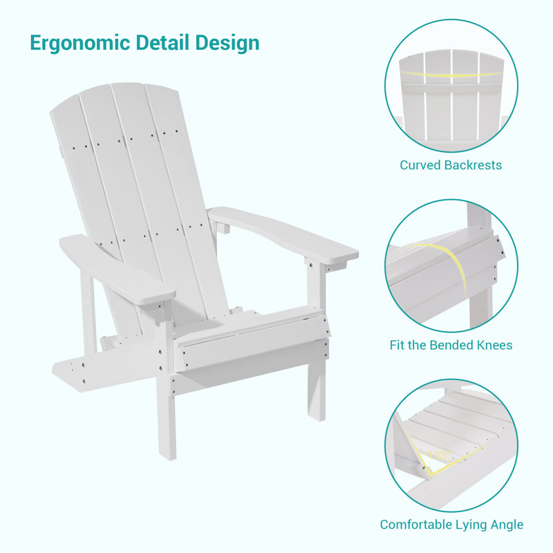 Patio Plastic Lightweight Adirondack Chair for Poolside Backyard Lawn, White