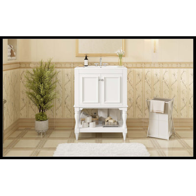 Meuble-lavabo de luxe moderne 24 po avec lavabo en céramique, armoire avec tablette ouverte et espace de rangement fermé