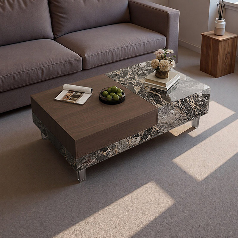 Table basse rectangulaire avec rangement en acrylique, 15.74" H x 51.18" L x 29.52" W, Black/Grey/Brown