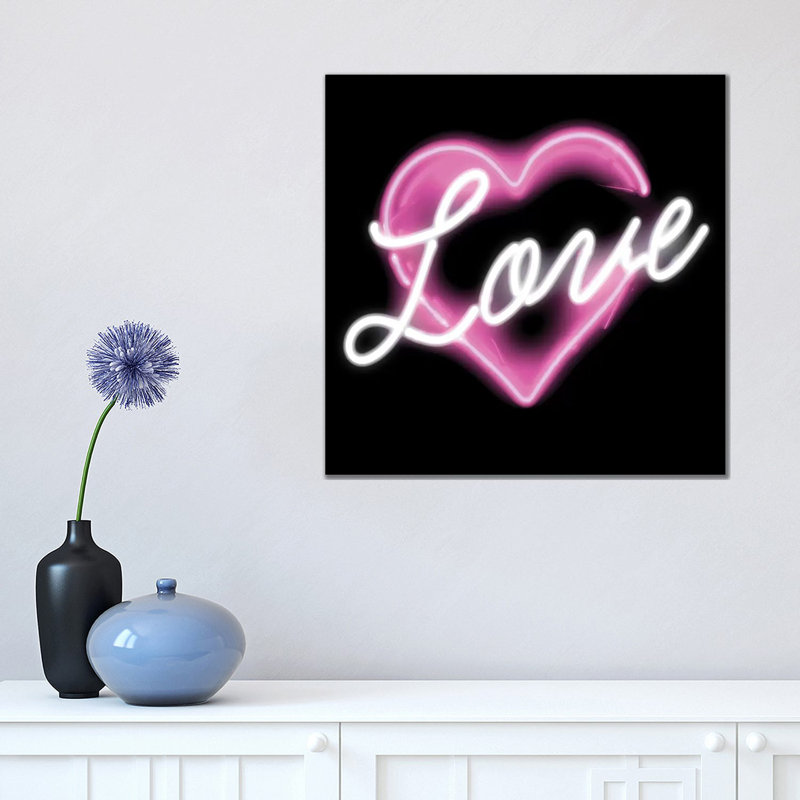 Neon Love Pink On Black by Hailey Carr - Wrapped Canvas Print, 45.72 cm H x 45.72 cm W x 1.91 cm D