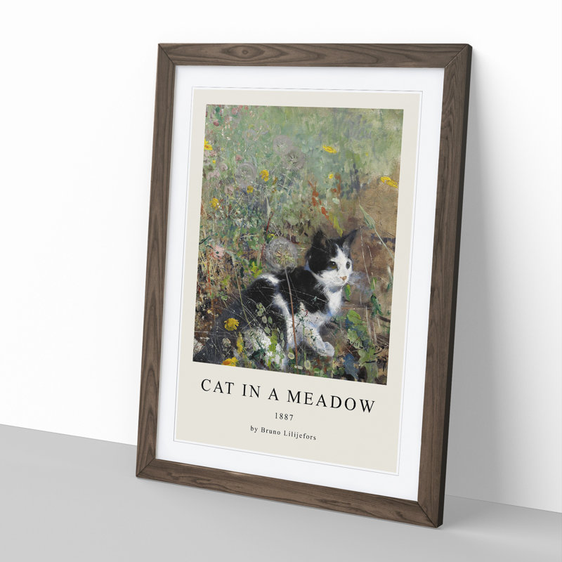 Cat on a Flowerbed by Bruno Liljefors - Picture Frame Art Prints, 36cm H x 27cm W x 2cm D, Walnut