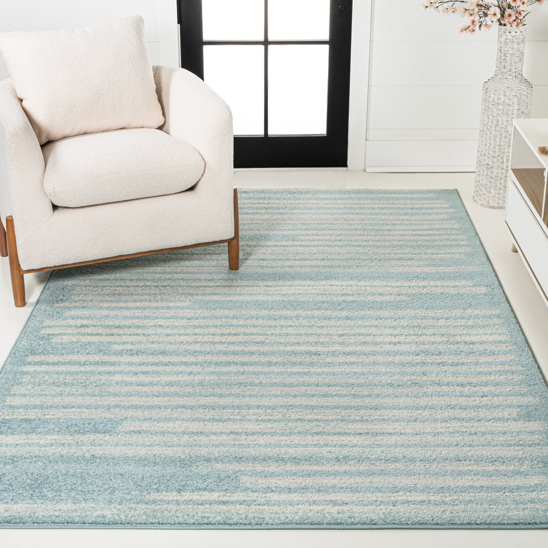 Alvieri Modern Berber Stripe Turquoise/Cream Rug Highland Dunes Rug 