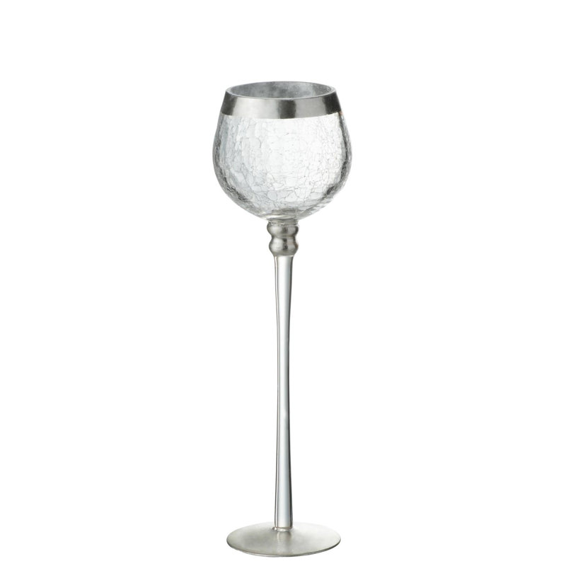 Glass Tabletop Candlestick, 20cm H x 9.5cm W x 9.5cm D, Silver