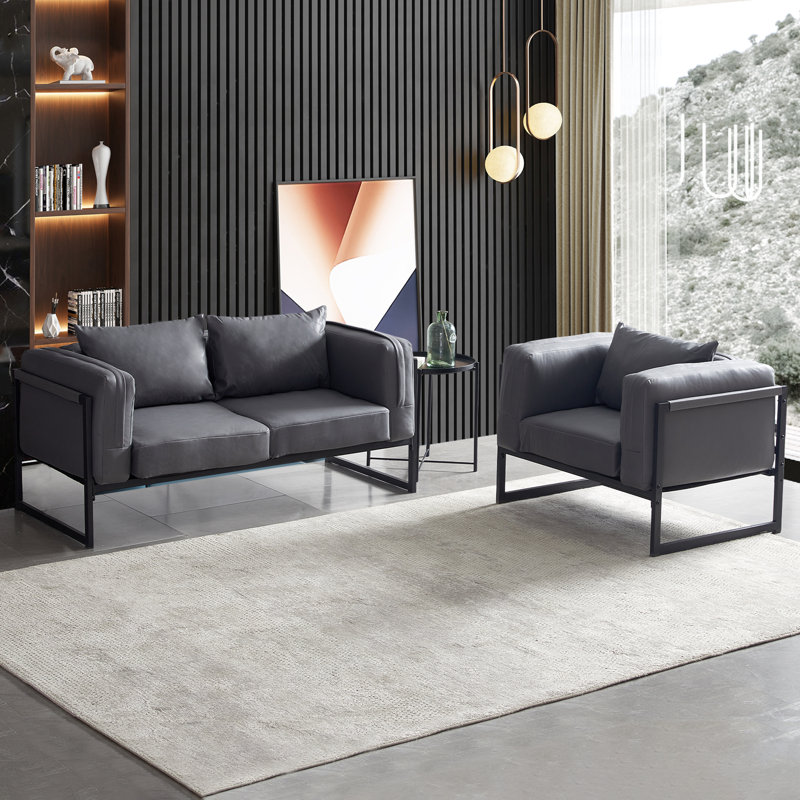 Keillan 2 Seater Faux Leather Loveseat, Grey