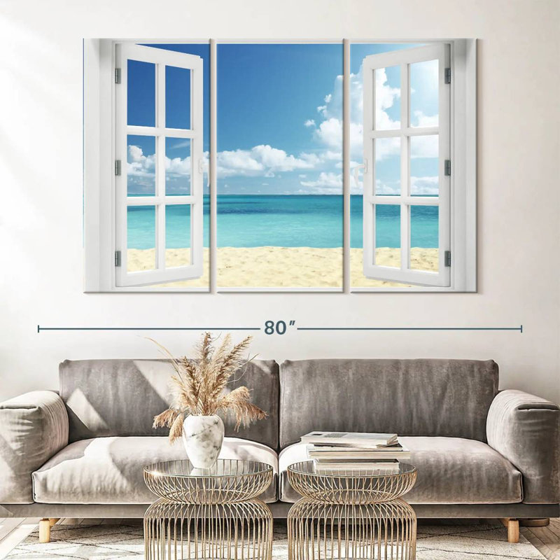«Window to distance beach», reproduction sur toile, H 65 po x l 42 po x P 1,25 po