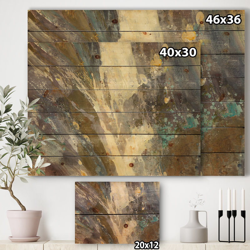 Feu et glace minéraux IV - reproduction de campagne sur bois de pin naturel, H 30 po x l 40 po x P 1,5 po