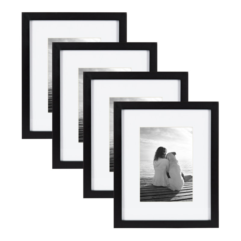 Lennert Matte Picture Frame - Set of 4 with Mat, 8" x 10" Matted to 5" x 7", Black