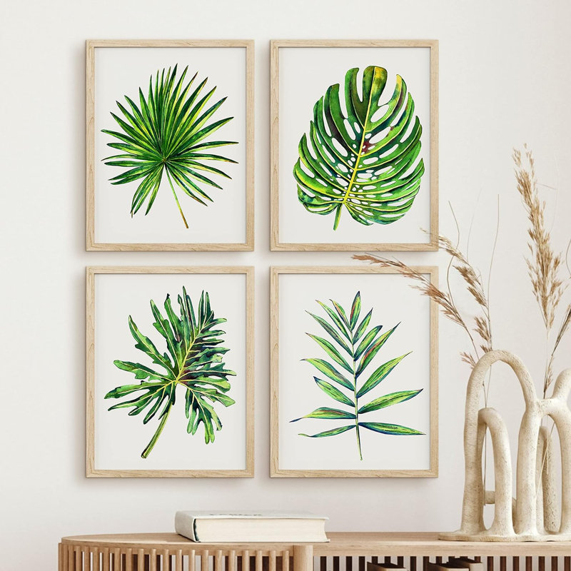 «Tropical Vibrant Green Jungle», impression sur papier 4 pièces, H 14 po x l 11 po x P 1 po, Naturel