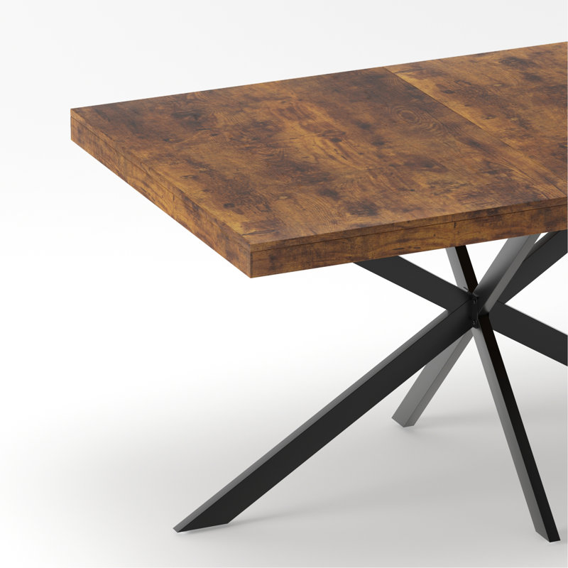 Table de salle à manger rectangulaire de 55,11 po à 70,86 po avec plateau en bois antique et plaque en relief de même couleur, avec boîte de rangement, convient aux salles à manger, aux cuisines et aux salons, brun