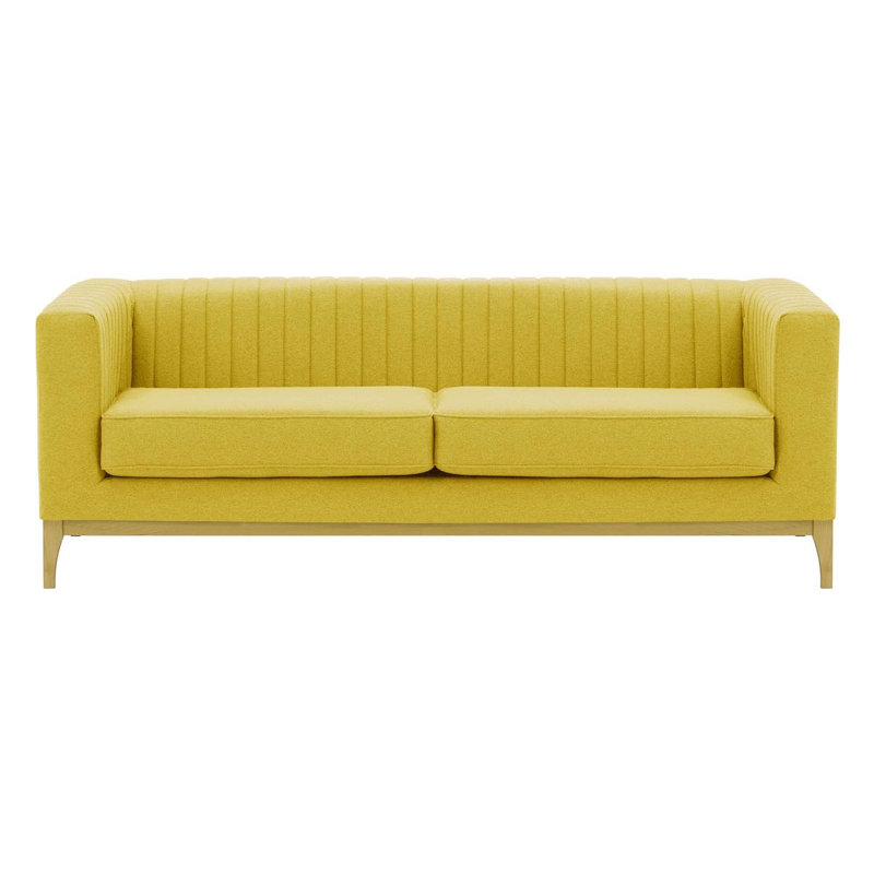 Bomia 3 Seater Sofa, Yellow Polyester, Gold, 72cm x 201cm W x 83cm D