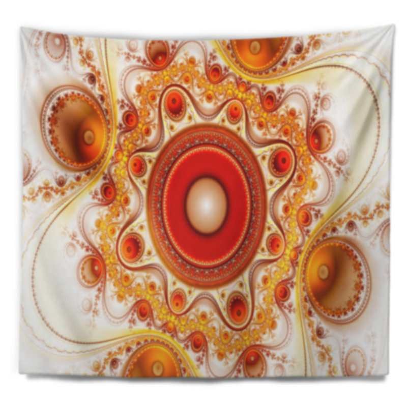 Motif fractal orange abstrait avec cercles tapisserie, H 78 po x l 92 po