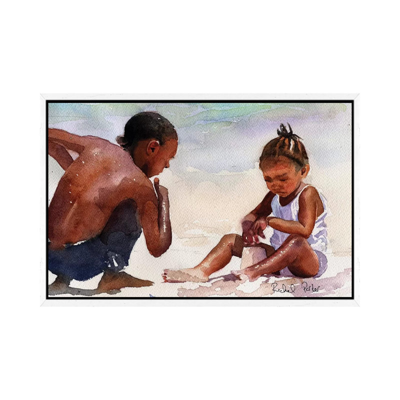 Sandcastle by Rachel Parker - Painting on Canvas, 66.04 cm H x 45.72 cm W, White Framed