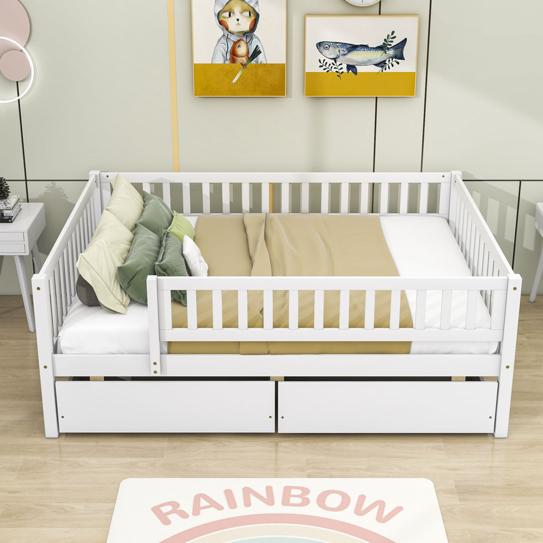 Full Size 2 Drawers Wooden Daybed with Fence Red Barrel Studio® 