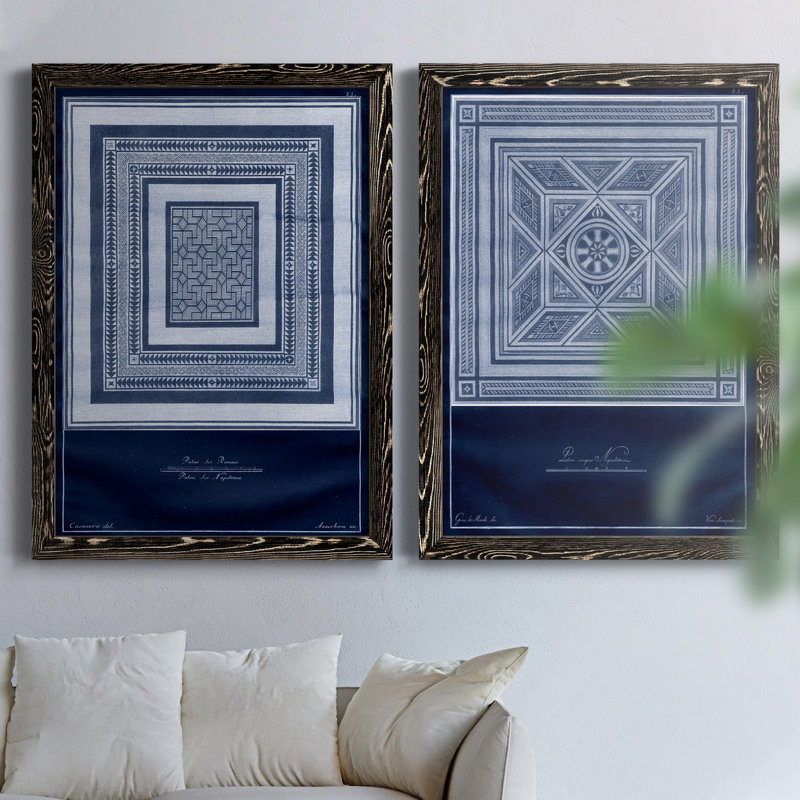 «Indigo Tile IV», reproduction sur toile 2 pièces, Toile encadrée noire, H 31,5 po x l 47 po x P 1,5 po
