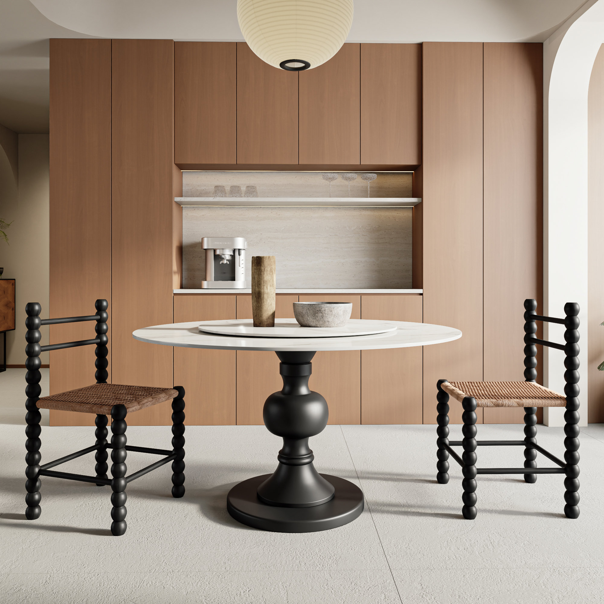 Orren Ellis Black Dining Table With Lazy Susan for Dining Room Kitchen Dinner Table | Wayfair