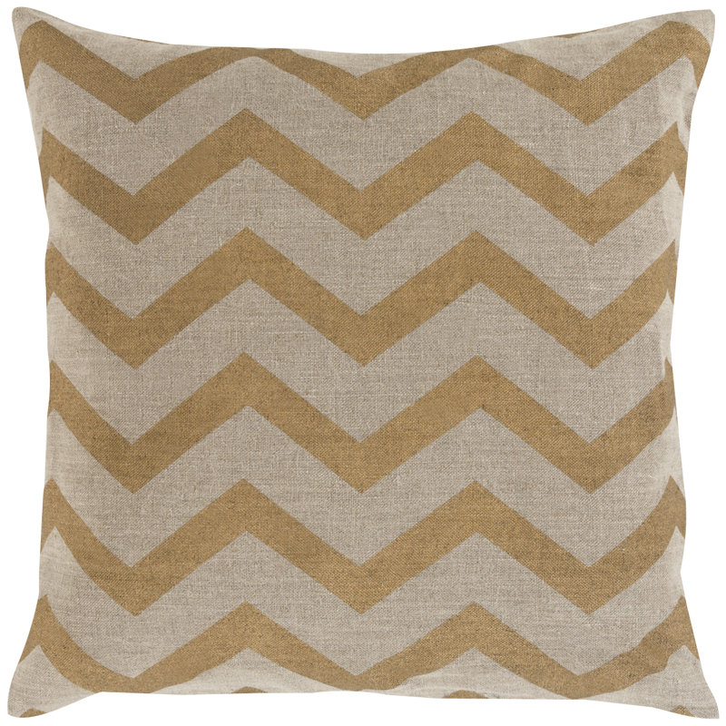Coussin en lin estampé, H 18 po x l 18 po x P 4 po, Or / beige, Duvet