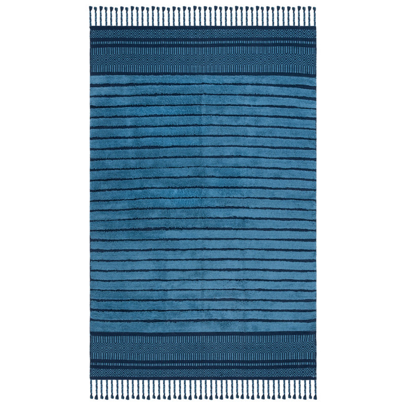 Javor Hand Woven Cotton Pile Striped Rug, Square 6'