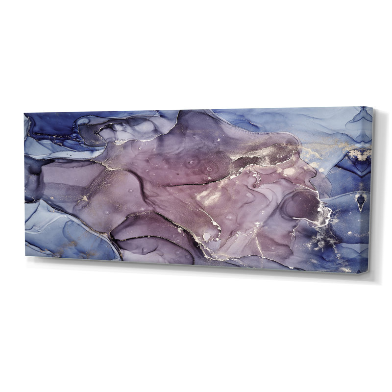 Gris et mauve, encre de marbre, impression sur toile murale moderne, H 28 po x l 60 po x P 1,5 po, Toile tendue