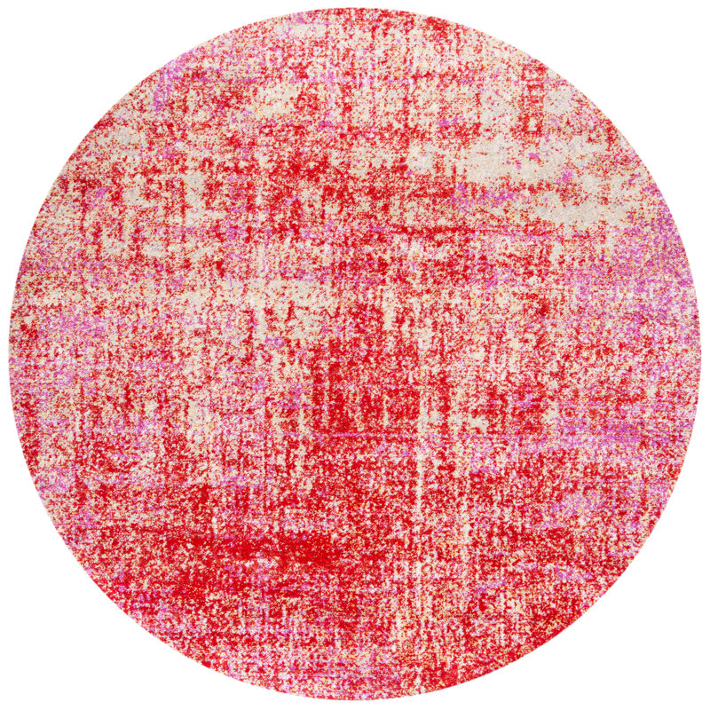 Riebe Abstract Red Area Rug, Round 6'