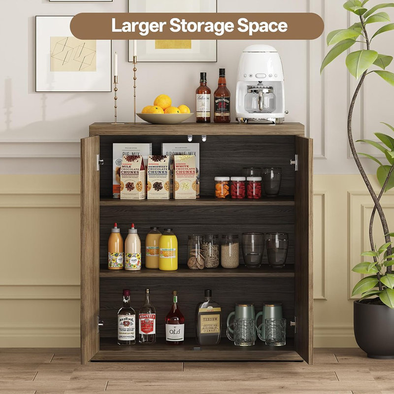 Buffet cannelé avec portes escamotables et tablettes réglables - brun