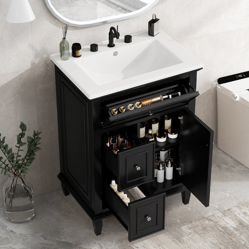 Meuble-lavabo 24 po avec lavabo en céramique, Noir