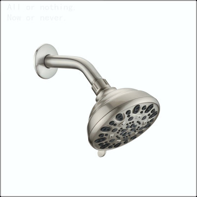 Brushed nickel high pressure 6-setting 4" shower head - Angle adjustable, clog-proof shower head