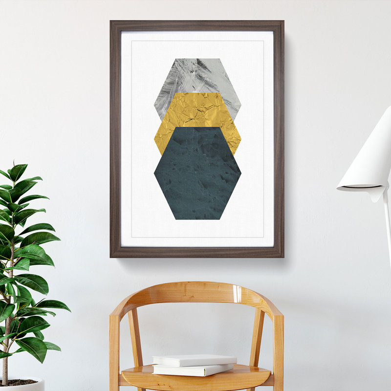Textured Shapes No.3 - Picture Frame Graphic Art, 90cm H x 65cm W x 2cm D, Walnut Framed