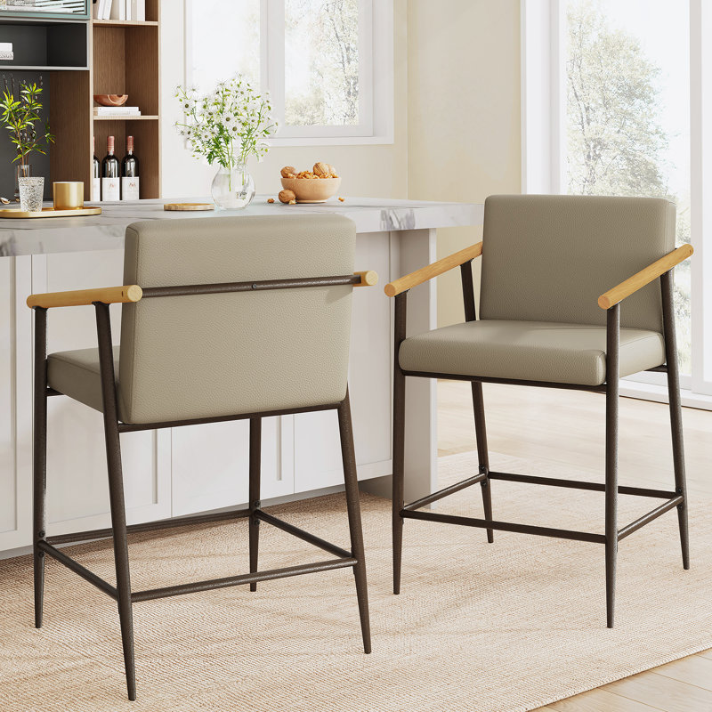 Tabouret de comptoir avec cadre en fer - ensemble de 2 - espresso et kaki, Kaki