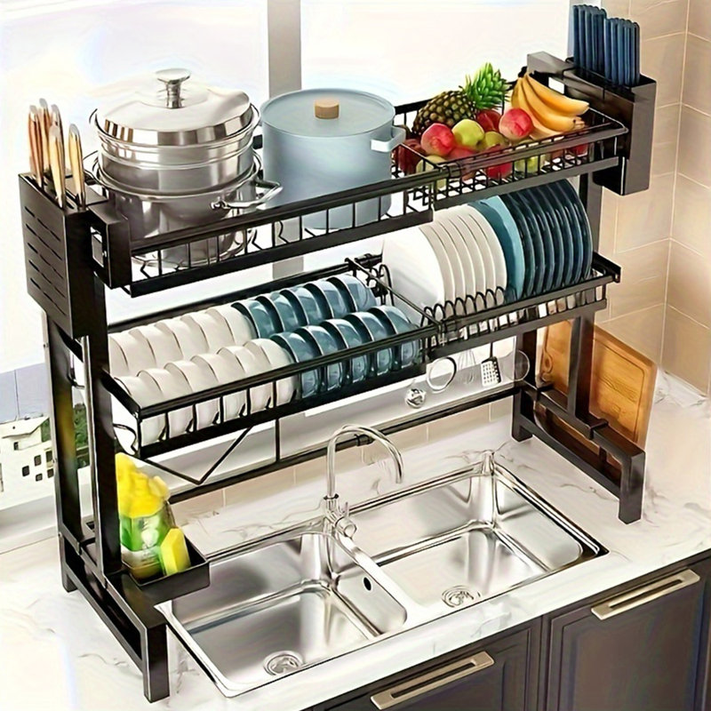 3-Tier Over Sink Dish Drying Rack, Adjustable Drainer Sink Shelf