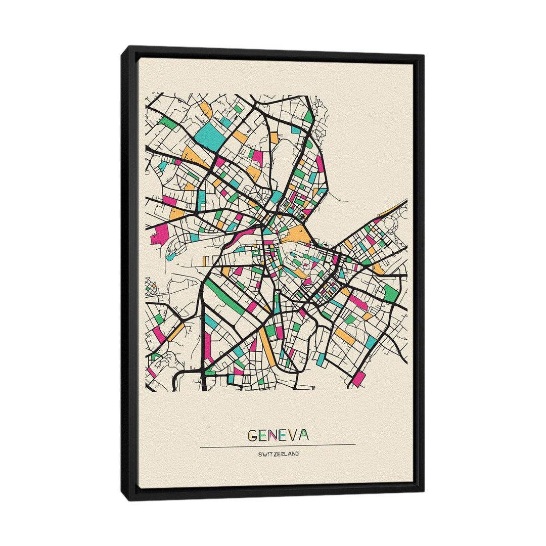 Gerahmtes Leinwandbild Geneva, Switzerland Map von Ayse Deniz Akerman