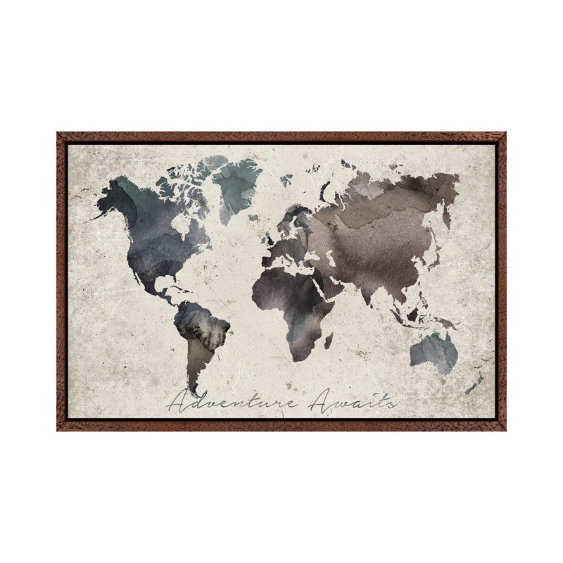 Adventure Awaits Map by WallDecorAddict - Wrapped Canvas Print, Classic Wood Framed Canvas, 101.6 cm H x 66.04 cm W