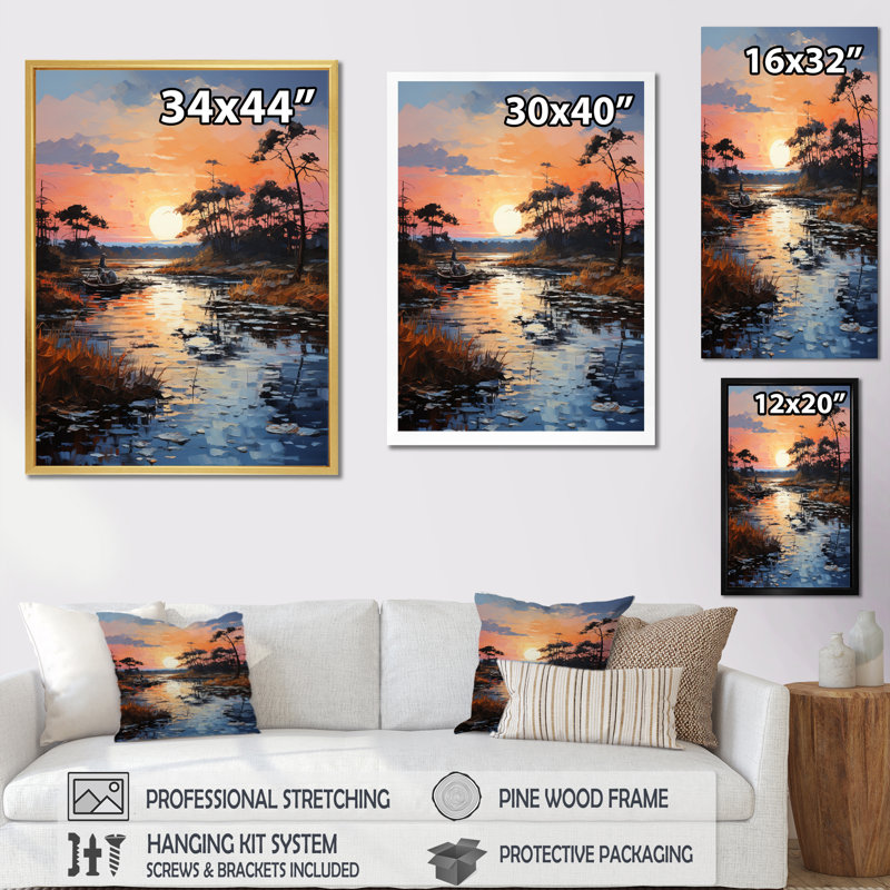 «Peach River Sapphire Serenity I», reproduction sur toile, H 20 po x l 12 po x P 1 po, Cadre photo noir