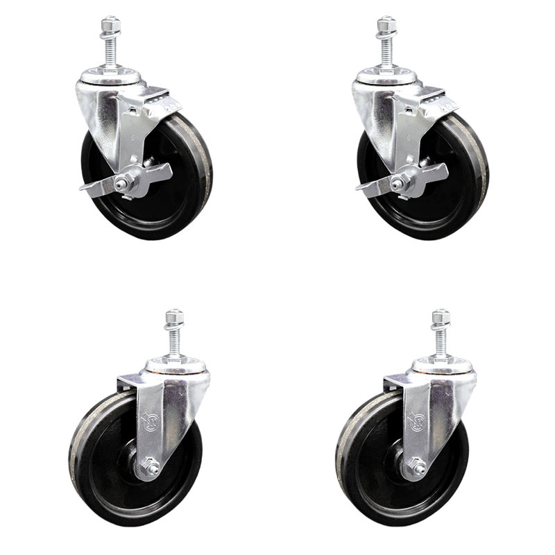 3/8 Inch Threaded Stem Caster Set 2 Brakes SCC