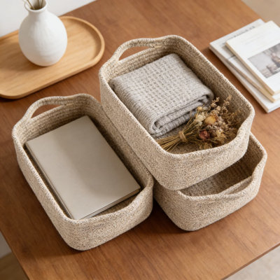 Paniers de rangement en corde de coton avec poignées, ensemble de 3 paniers décoratifs tissés pour la chambre de bébé, les tablettes et l'organisation à la maison