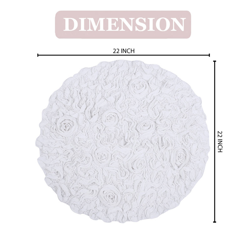 Tapis de bain rond 100% coton de la collection Bell Flower, Blanc
