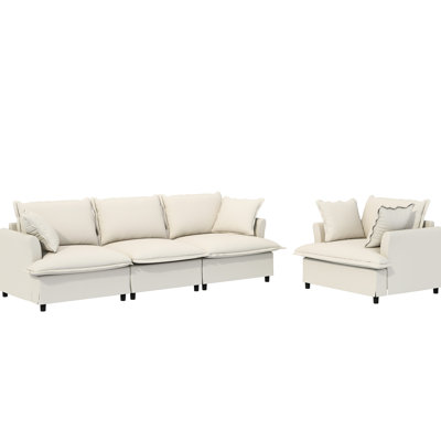 Modulaire avec revêtement en chenille, 3 places et fauteuil, 4 meubles d'intérieur pour la chambre à coucher, un appartement, un bureau, un dossier élégant, une apparence élégante