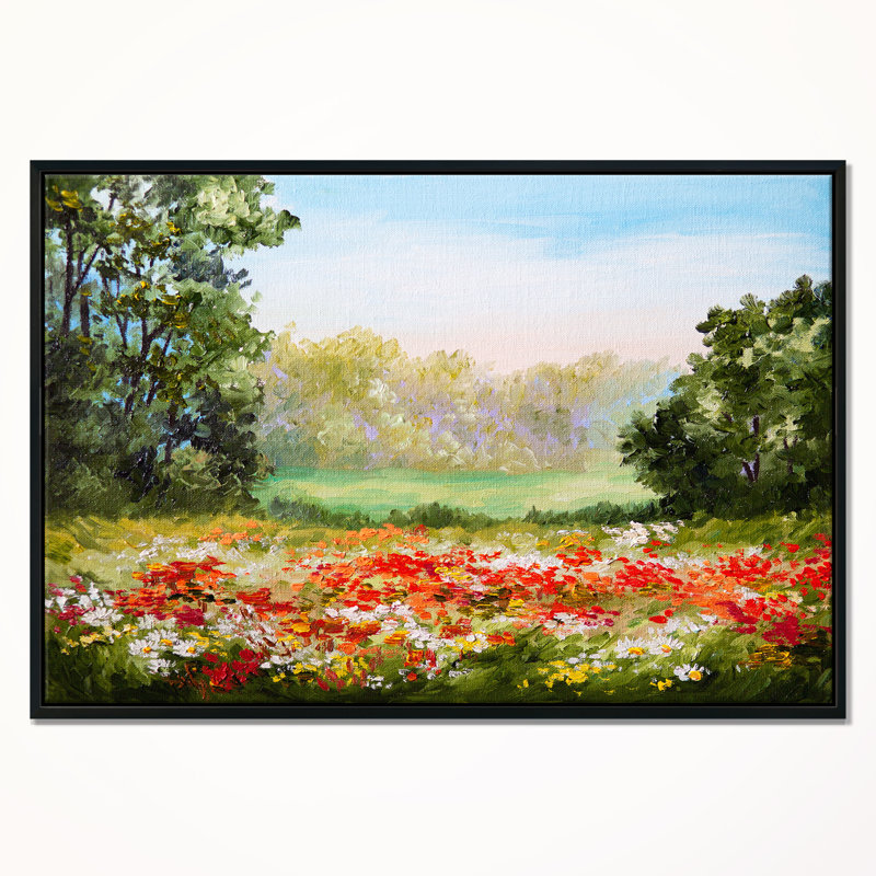 «Poppy Field with Sky», reproduction de peinture à l'huile sur toile tendue, H 12 po x l 20 po x P 1 po