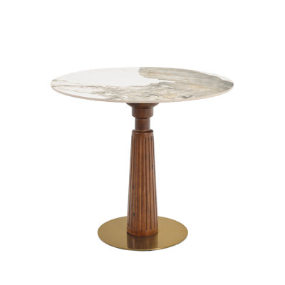 Table ronde compacte en pierre frittée robuste de style moderne, idéale pour les petits espaces