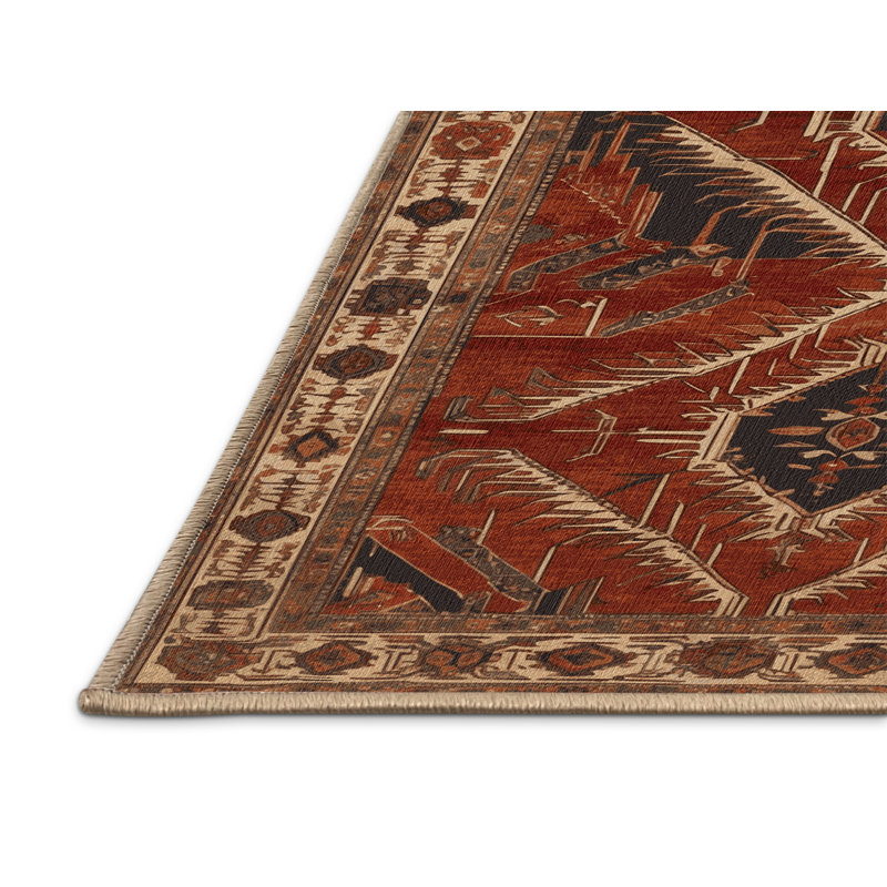Machine Washable Persian Brown Area Rug, Rectangle 5' x 7'