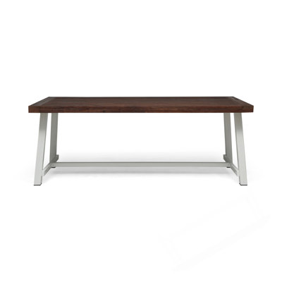 79 Inch Outdoor Wooden Dining Table With Metal Frame, Seats Up To Eight People, For Patio Gatherings And Easy Maintenance.