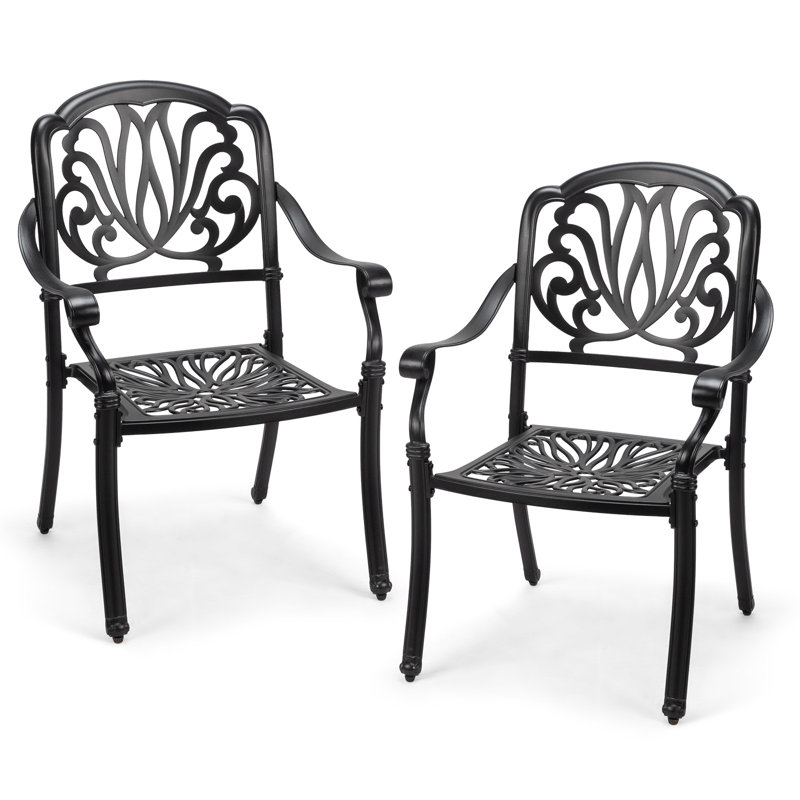 Black Aluminum Outdoor Stackable Dining Armchair (Set Of 2)
