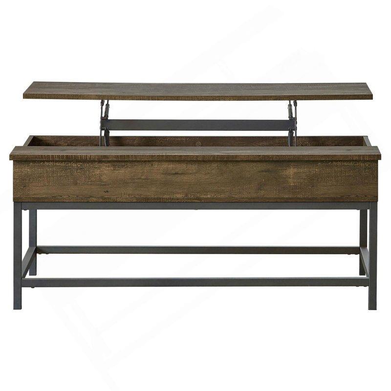 Table basse à plateau relevable brun chêne et sable noir