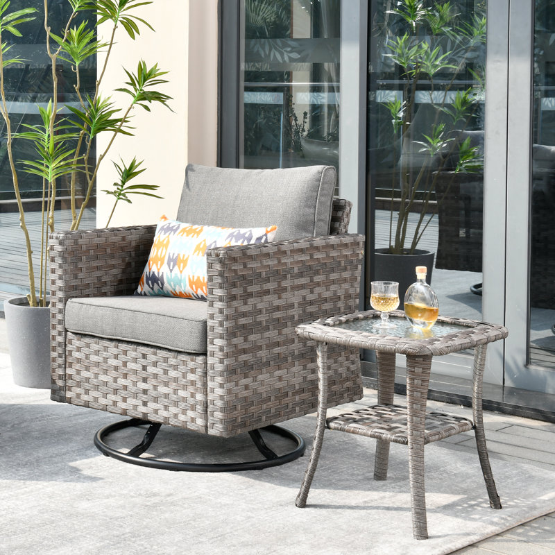 Chaise d'extérieur avec table d'appoint Baili, Bleu denim