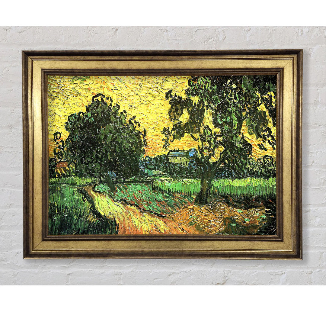 Van Gogh Landschaft mit Schloss Auvers bei Sonnenuntergang - Einzelbildrahmen Kunstdrucke